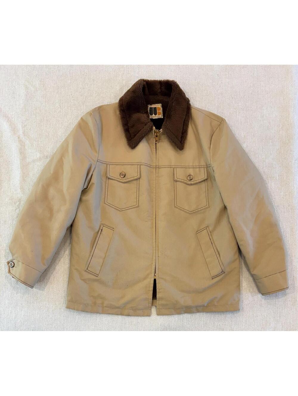 Vintage WILLIAM BARRY Faux Fur Lined Field Jacket Men’s 42 Tan Made in USA